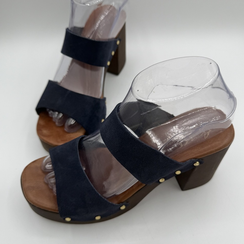 Avellini Sandals Womens Size 8 Blue Slide Block Heel Studded Made In Italy - Picture 3 of 11